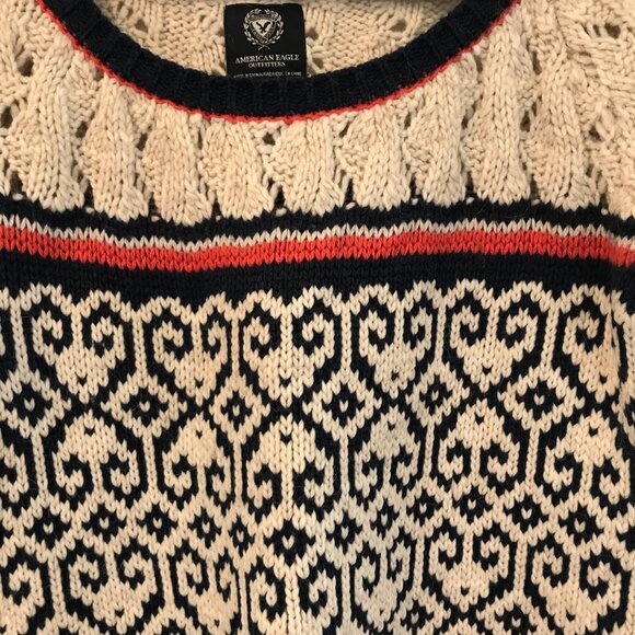 American Eagle sweater women's size S wool crochet fisherman coastal nautical - Picture 2 of 8